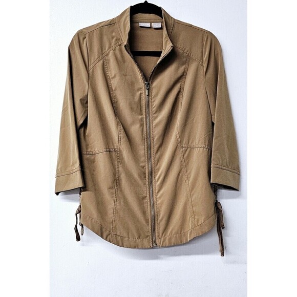 CHICO'S Zenergy Khaki Long Sleeve Zipup Side Lace Women Jacket - Picture 3 of 7